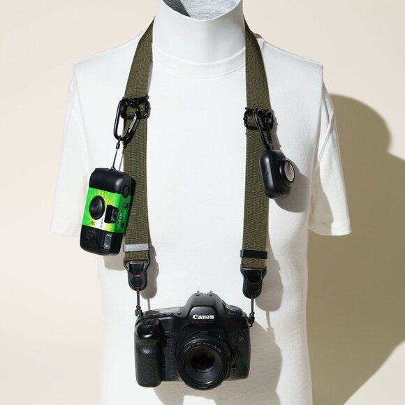 Camera Strap Military Green Dual Adjustable w Peak Design Anchors & D-Ring Mount - Picture 2 of 10